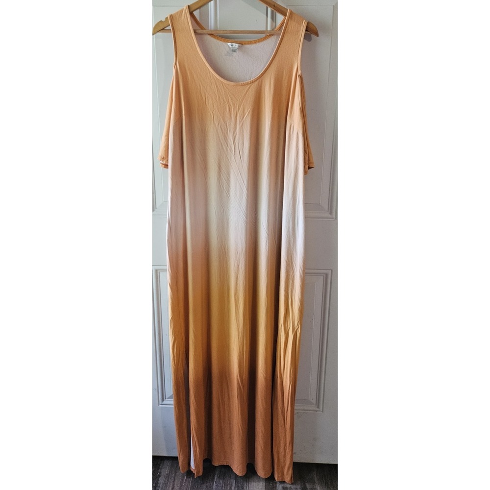 Cato Womens 18/20W Maxi Dress Ombre Peach Cold Shoulder Short Sleeve Plus